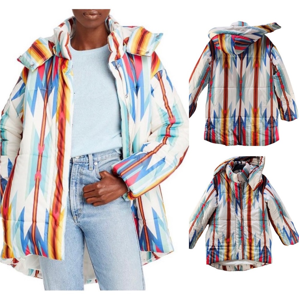 NWT Rare Aqua x Pendleton® Pilo Cocoon Puffer Coat Winter Jacket Aztec Western